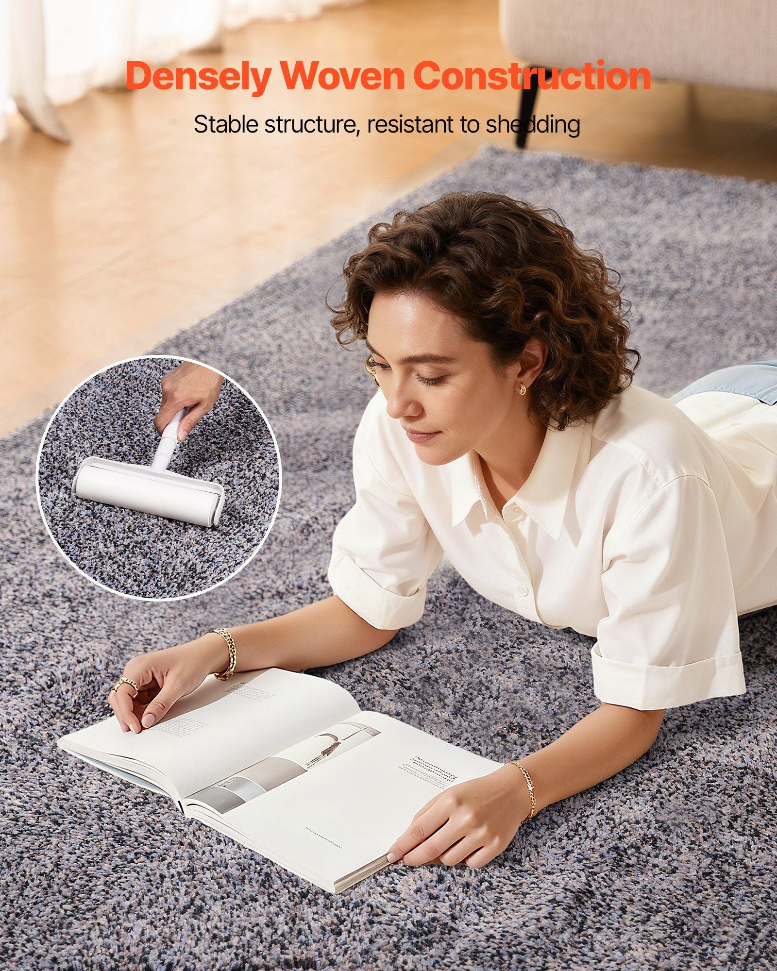 Indoor Plush Area Rugs, 2.74 x 3.66 m Plush Carpet, Area Rugs Furry with Long Plushs Pile, Thick & Durable High-Pile Rug for High-Traffic Areas, Non-Shedding & Non-Slip Backing, Blue-Gray