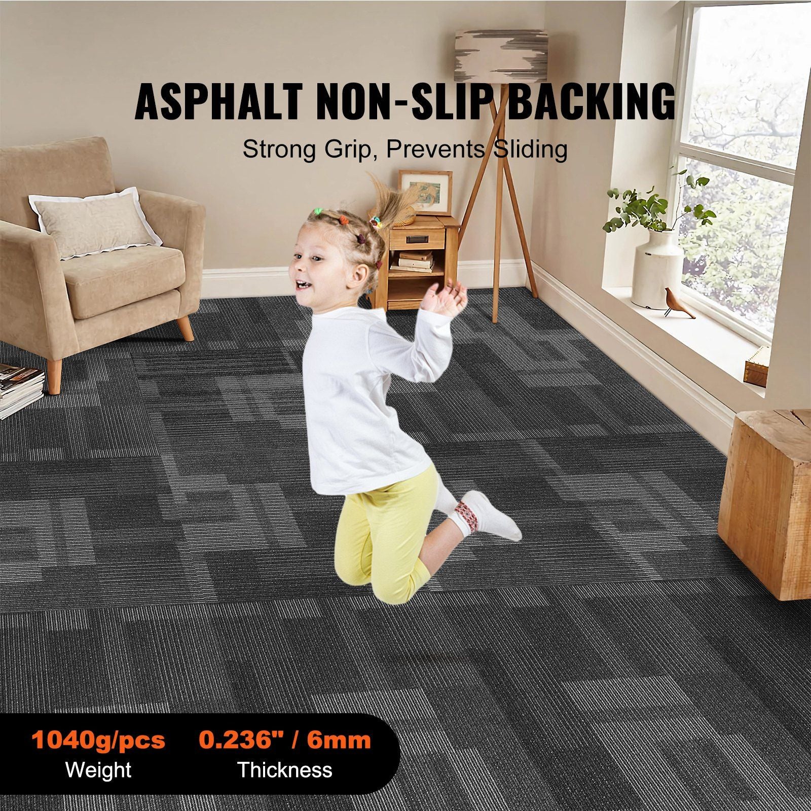 Carpet Tiles Reusable, 24"x 24"Carpet Squares With Padding Attached, Soft Padded Carpet Tiles, Easy Install DIY for Bedroom Living Room (24Tiles, Mixed Gray)