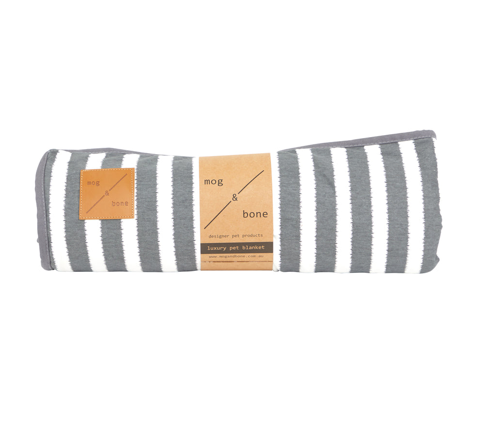 Mog & Bone Pet Dog Fleece Blanket - Charcoal Hamptons Stripe