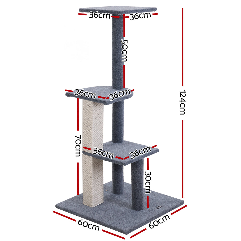 i.Pet Cat Tree 124cm Trees Scratching Post Scratcher Tower Condo House Furniture Wood Steps