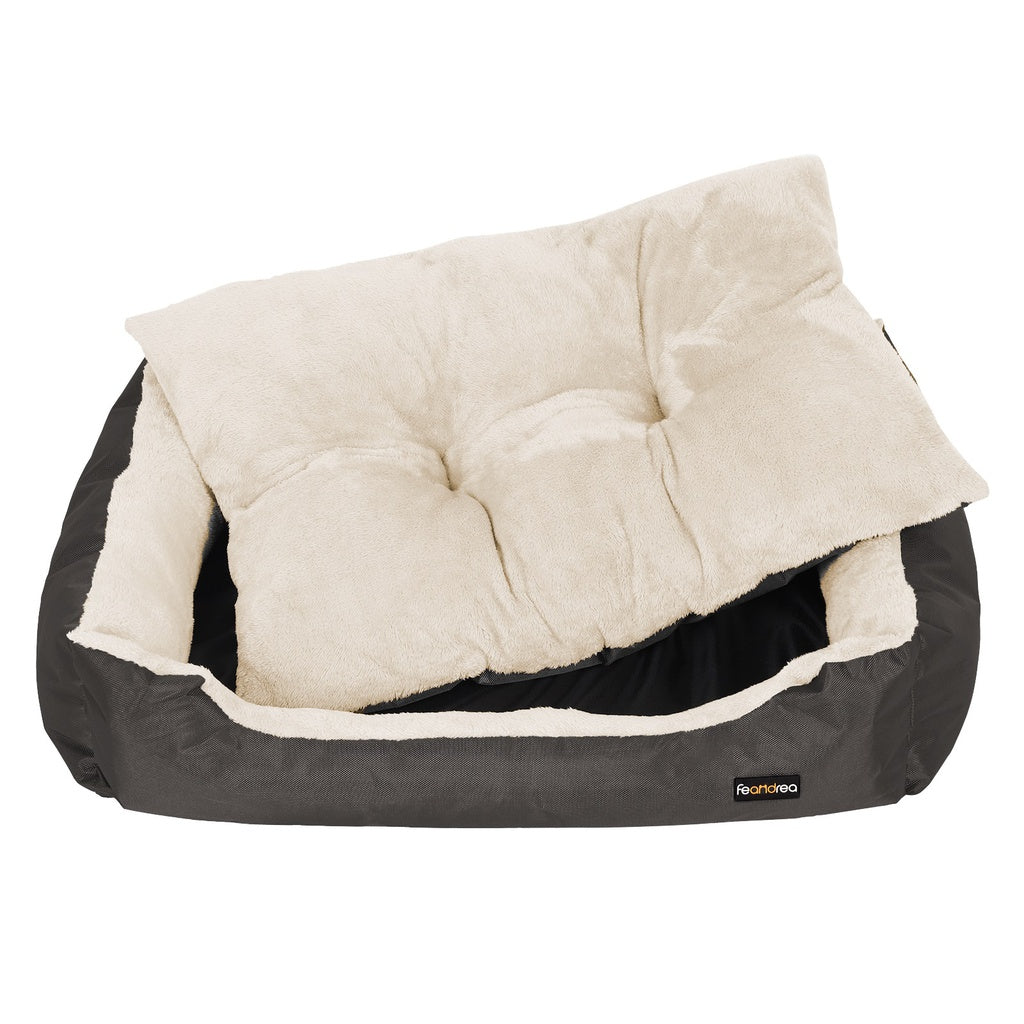 FEANDREA 70cm Dog Bed Reversible Cushion Dark Grey Petsby | Pet Essentials