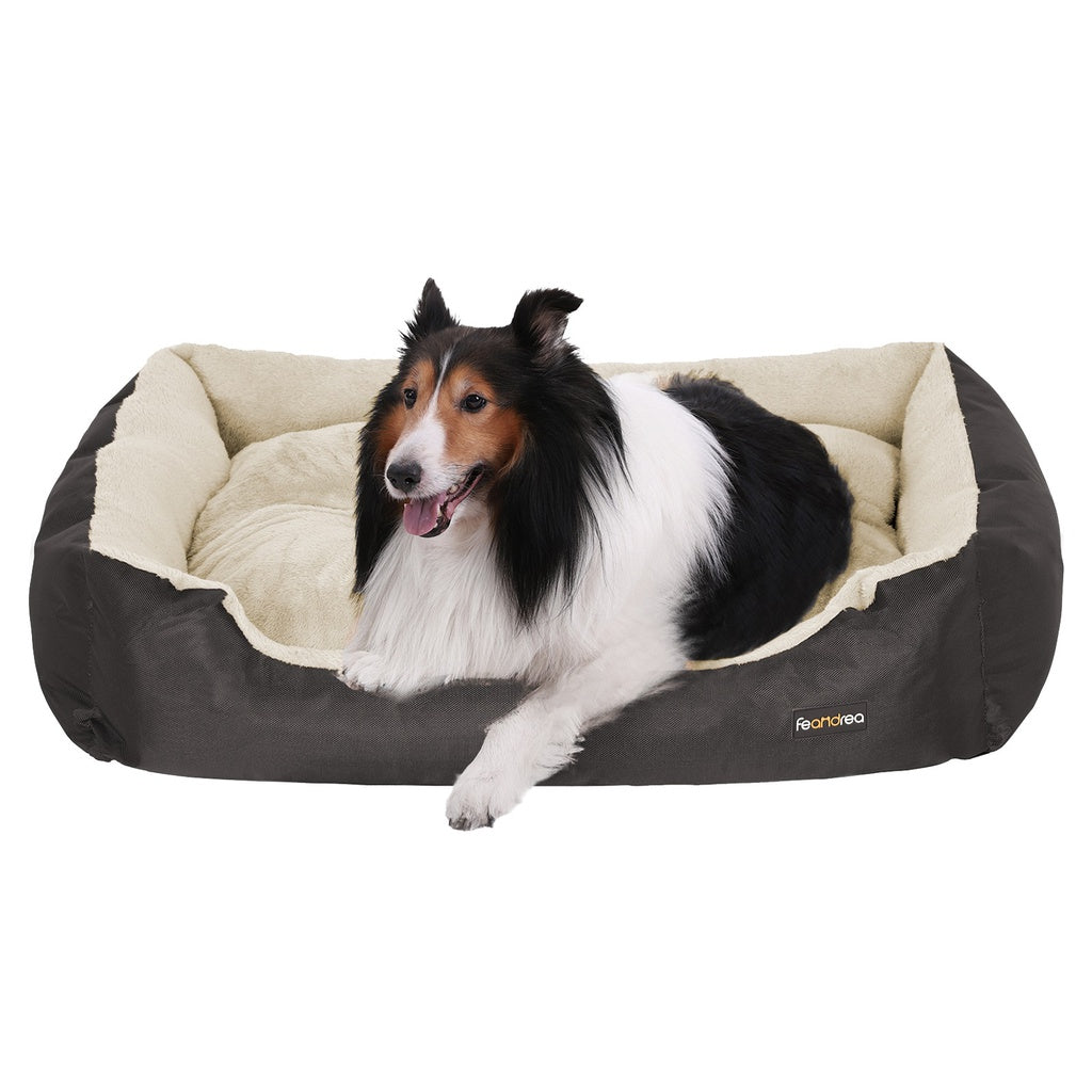 FEANDREA 70cm Dog Bed Reversible Cushion Dark Grey Petsby | Pet Essentials