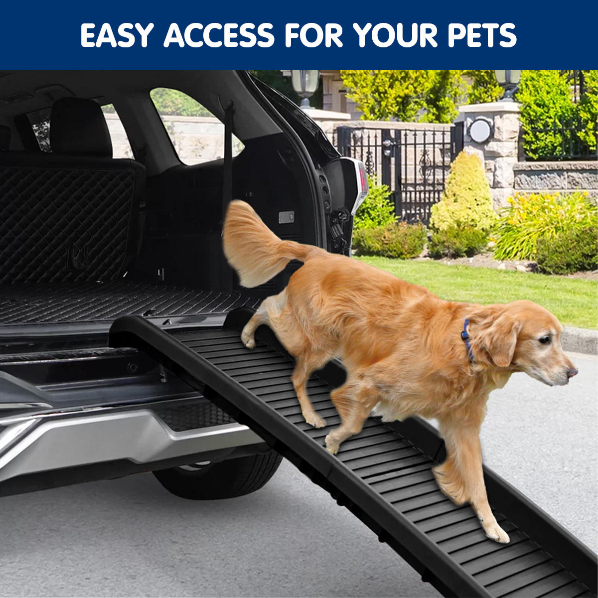 Furtastic Foldable Car Dog Ramp Vehicle Ladder Step Stairs - Black Petsby | Pet Essentials