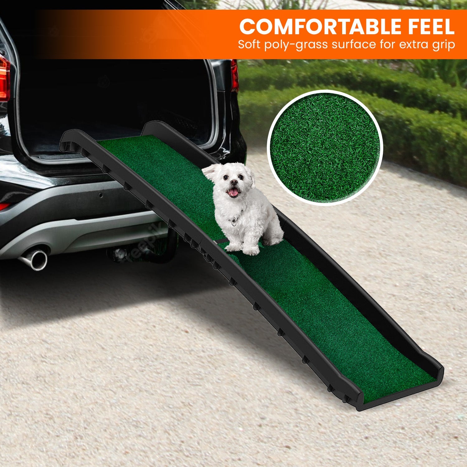 Furtastic Foldable Plastic Dog Ramp with Synthetic Grass Petsby | Pet Essentials