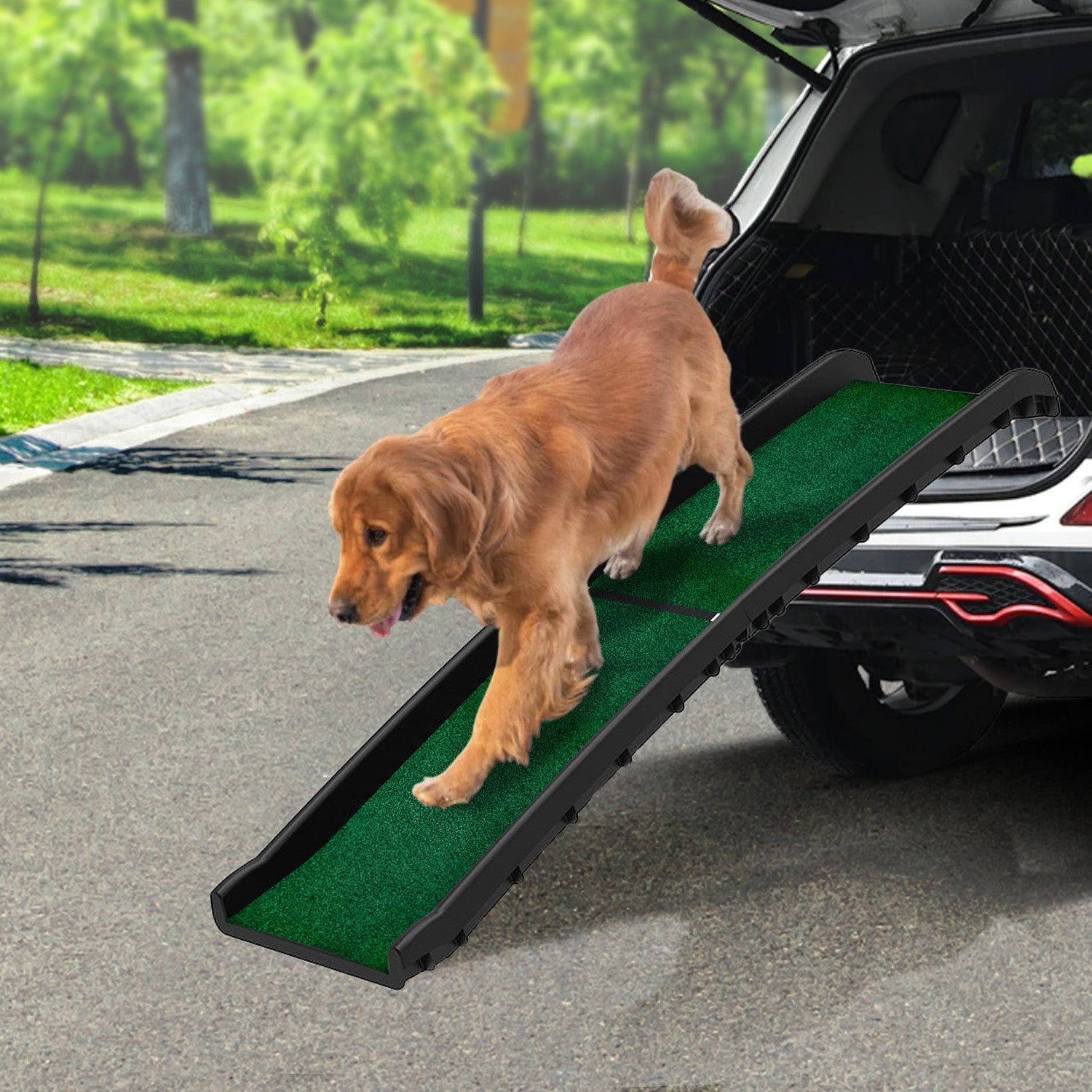 Furtastic Foldable Plastic Dog Ramp with Synthetic Grass Petsby | Pet Essentials