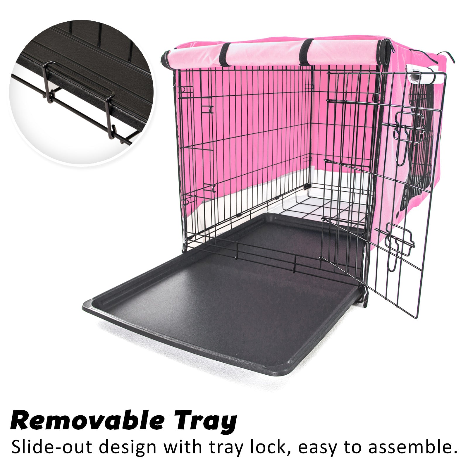 Paw Mate Wire Dog Cage Crate 30in with Tray + Cushion Mat + Pink Cover Combo