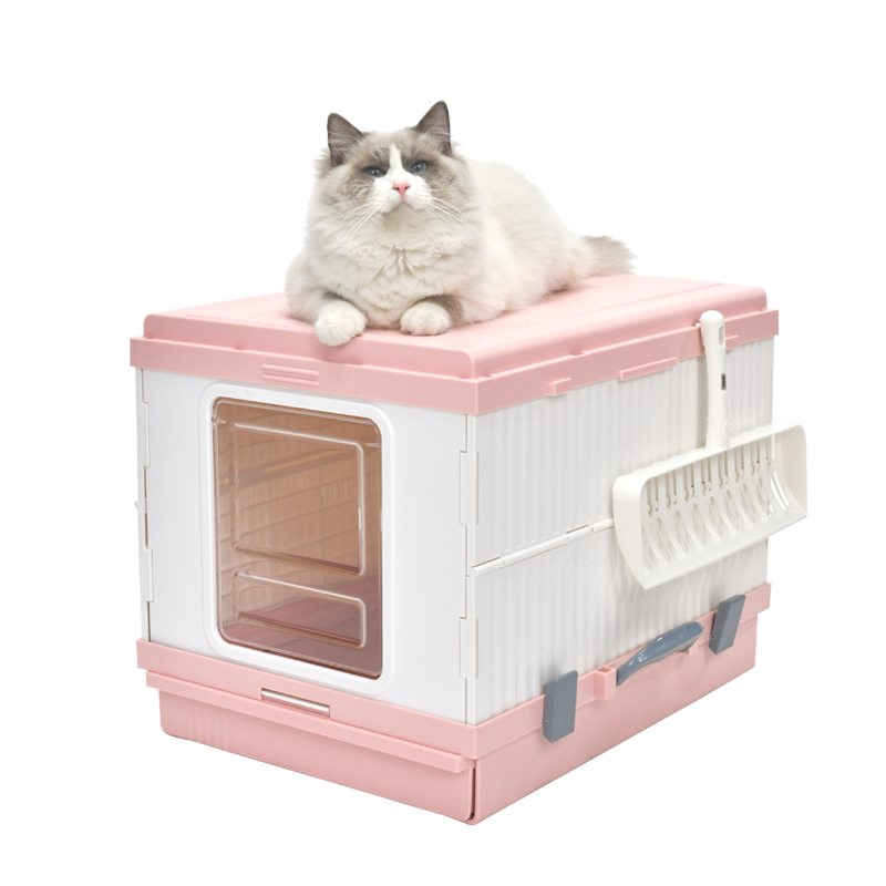 YES4PETS XL Portable Cat Toilet Litter Box Tray Foldable House with Handle and Scoop Pink