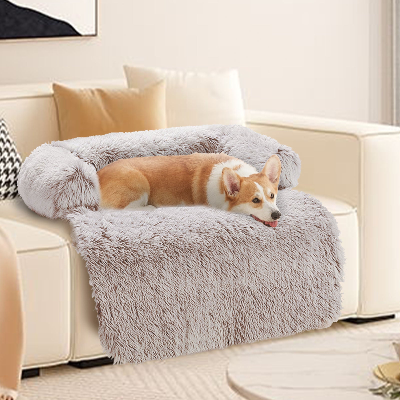 Pet Sofa Bed Dog Calming Sofa Cover Protector Cushion Plush Mat S