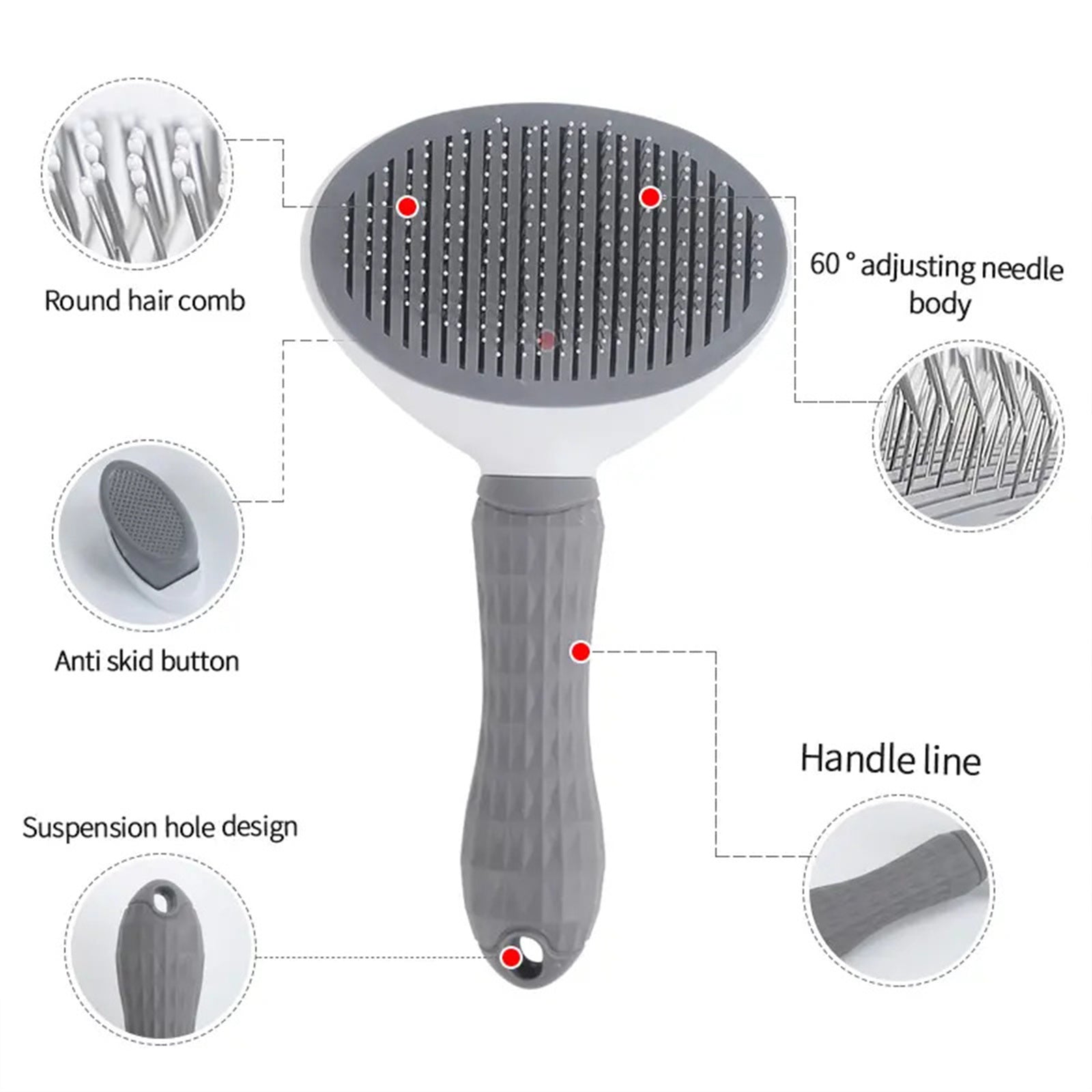 Pawfriends Pet Dog Cat Round Head Grooming Comb Brush Tool Gently Removes Loose Knots Mats