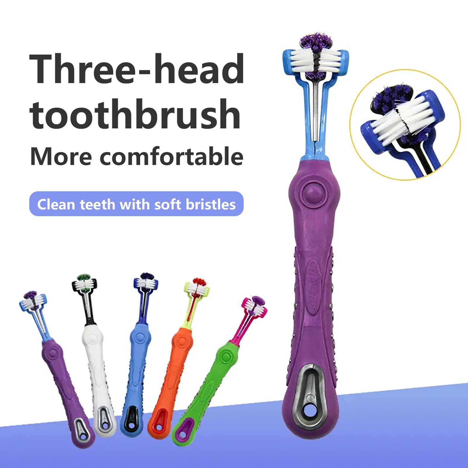 Pawfriends Pet Three-Head Multi-Angle Dog Cat Toothbrush Teeth Cleaning Oral Care