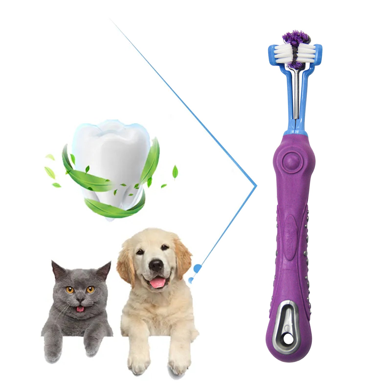 Pawfriends Pet Three-Head Multi-Angle Dog Cat Toothbrush Teeth Cleaning Oral Care