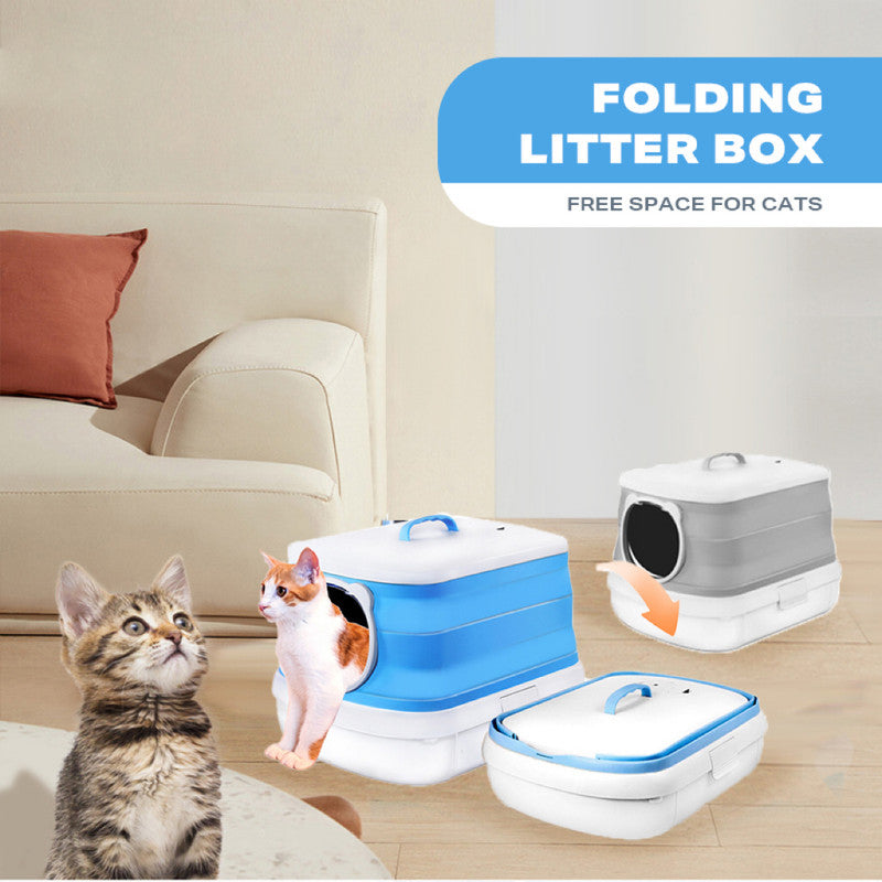 Large Foldable Cat Litter Box Plastic Toilet Easy Cleaning Petsby | Pet Essentials