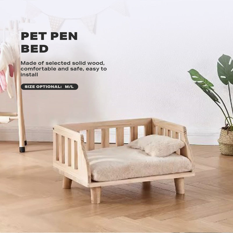 Solid Wood Pet Cat Dog Bed with Bedding Petsby | Pet Essentials
