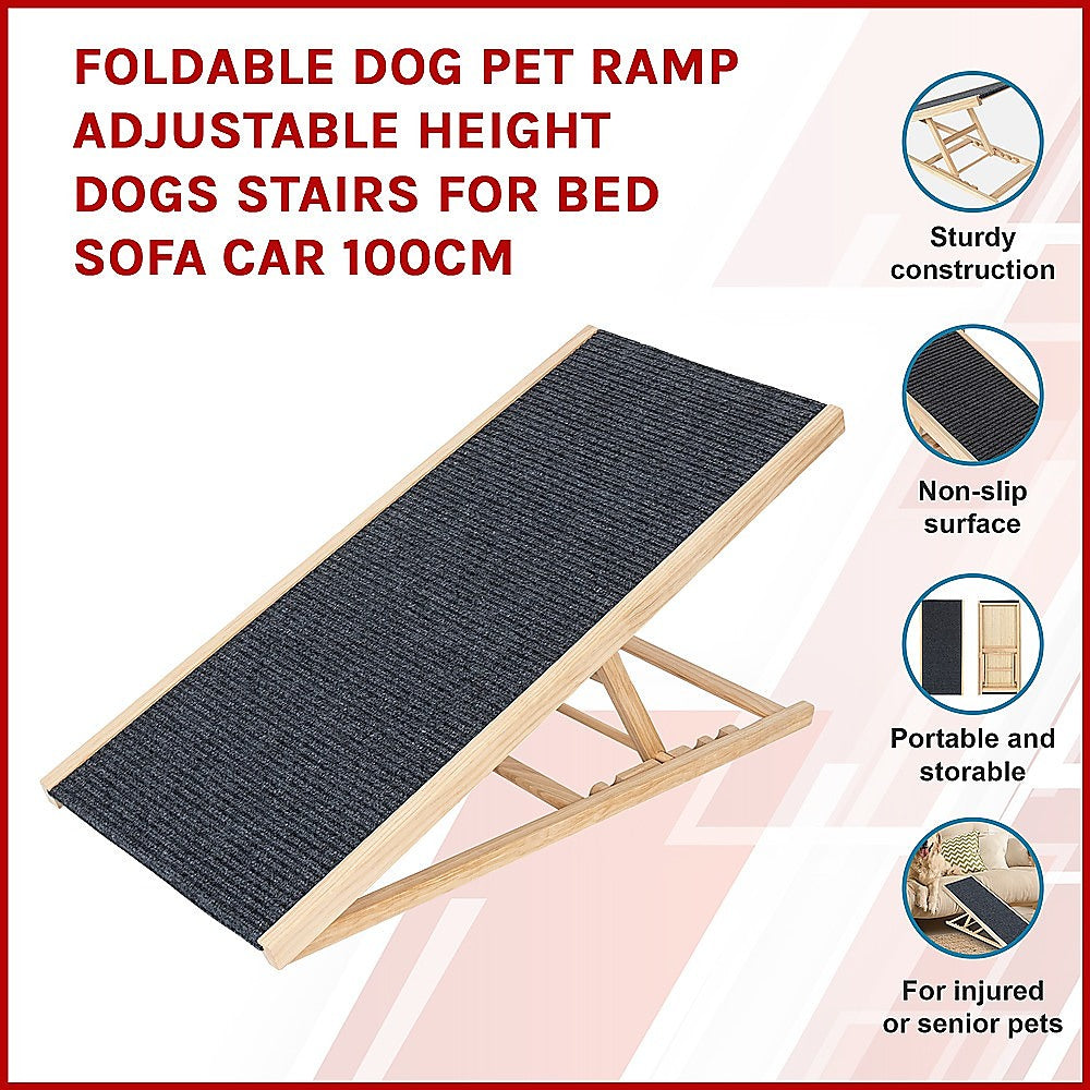 Foldable Dog Pet Ramp Adjustable Height Dogs Stairs for Bed Sofa Car 1 Petsby | Pet Essentials
